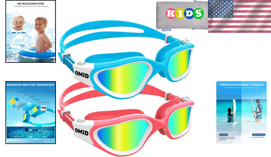 2 Pack Kids Swim Goggles: Anti-Fog, Polarized & Ultra Comfortable Fit 6-14 Years