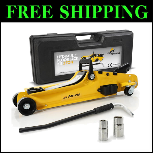 2 Ton Hydraulic Low Profile Floor Jack Kit - Portable Emergency Tire Repair