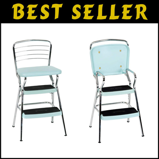 Functional Teal Chair with Flip-Up Step Stool and Non-Marring Legs - Adult Size