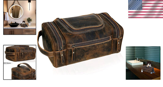 Elegant Leather Toiletry Bag for Men - Spacious & Stylish Travel Essentials