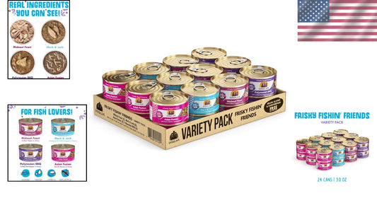 Frisky Fishin' Friends Wet Cat Food Variety Pack - 24 Cans of Seafood Delights
