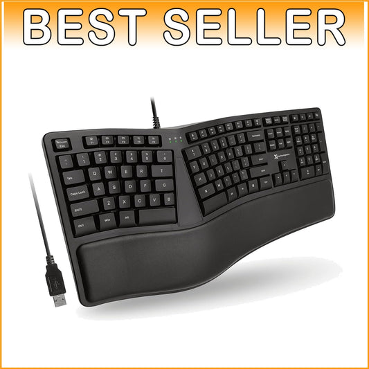 X9 Wired Ergonomic Keyboard: Cushioned Wrist Rest and 110 Keys for Productivity
