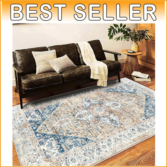 Ultra-Thin 9x12 Boho Area Rug - Pet & Kid Friendly for Effortless Elegance