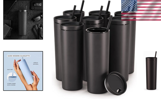 18oz Matte Black Acrylic Tumblers with Lids & Straws | 8 Pack Insulated Cups