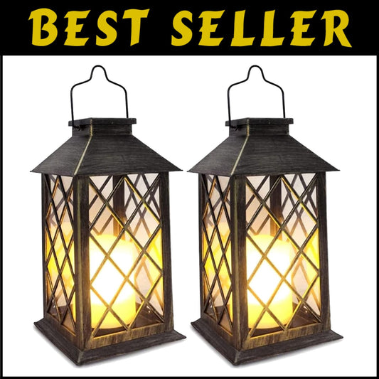 Bronze Solar Lanterns with Flickering Effect - 10 Lumen, 2 Pack for Garden Decor