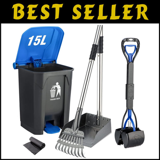 Effortless Pet Waste Clean-Up: Adjustable Pooper Scooper with Locking Bin