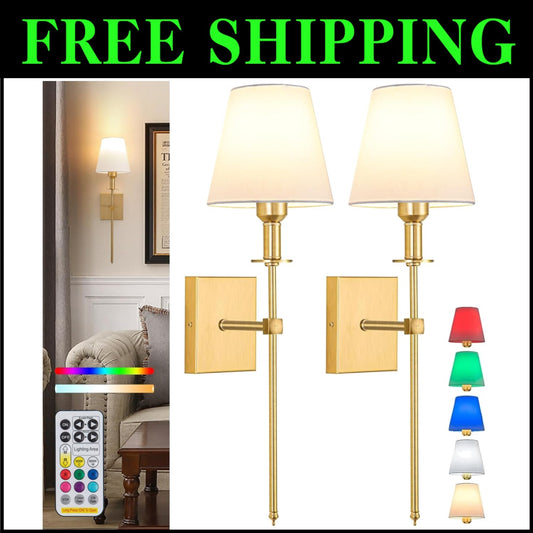 Elegant Gold Battery-Powered Wall Sconce Set - Dimmable & Adjustable Lighting