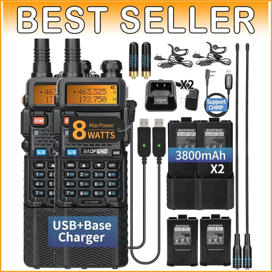 High Power UV-5R Handheld Radio: 8W Transmission, USB Charging + Earpiece Bundle