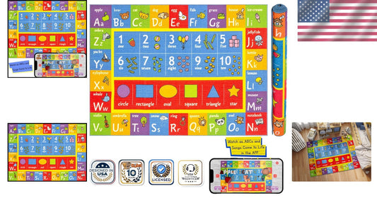 Multi Color Shapes & Numbers Area Rug for Children - Non-Slip Educational Decor