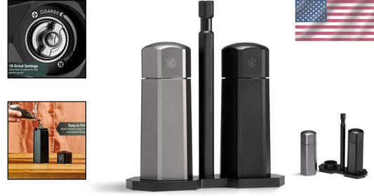 Premium Stainless Steel Salt and Pepper Mill Set with Adjustable Burr Grinder