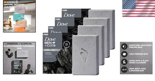 Cruelty-Free Dove Men+Care Charcoal Cleansing Bar - 4 Count for Daily Use
