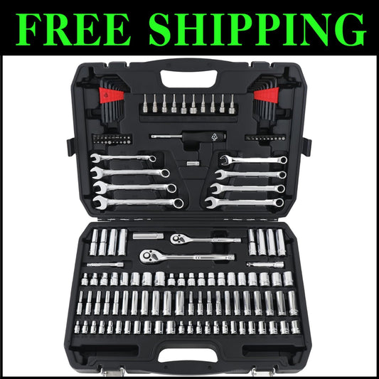 Durable SAE & Metric Mechanic Tool Set with Polished Chrome Finish - 145 Pieces