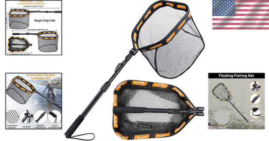 Large Floating Fish Landing Net - 19.7" Hoop, Rubber Coating, and Folding Design