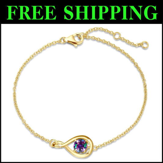 Adjustable 925 Silver Infinity Bracelet with Alexandrite - Perfect Gift for Her