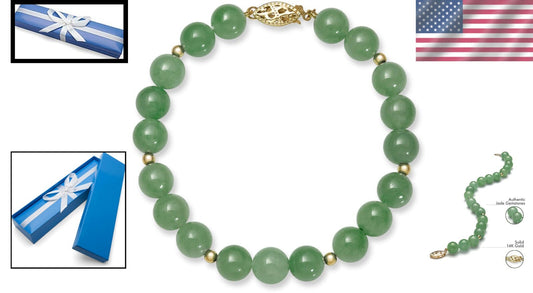7.5-Inch 14k Gold & Green Jade Bead Bracelet – Perfect Accessory for Women