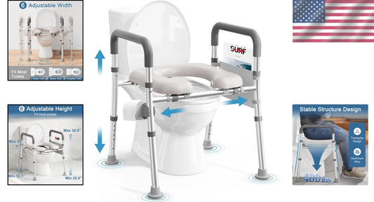 Elevated Toilet Seat Riser with Non-Slip Grip and Padded Armrests for Seniors