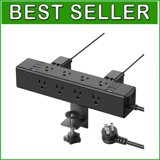 Flexible Desk Outlet Station: 12 USB and AC Ports with Clamp Mount - Black 6FT