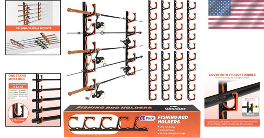 Organize Your Garage with 8 Pack Fishing Rod Holder - Durable Wall Mount System