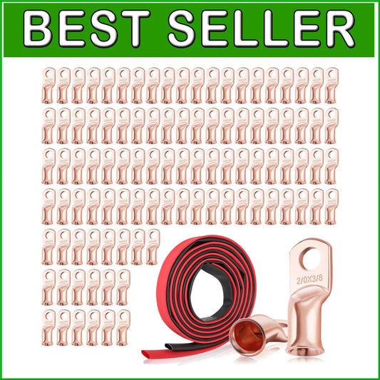 100PCS 2/0 AWG Ring Terminals with Heat Shrink Tubing for Heavy-Duty Connections