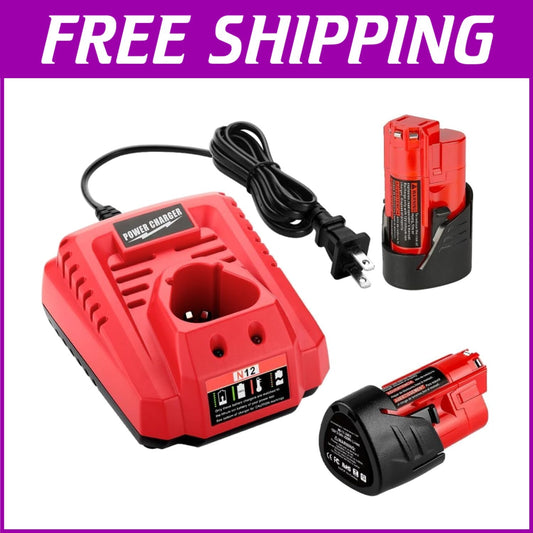 2-Pack 3500mAh Replacement Lithium-Ion Batteries & Rapid Charger for Milwauke...