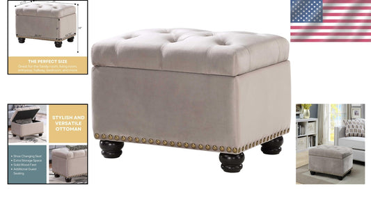 Chic 24" Velvet Ottoman with Hinged Lid - Perfect Footrest and Storage Solution