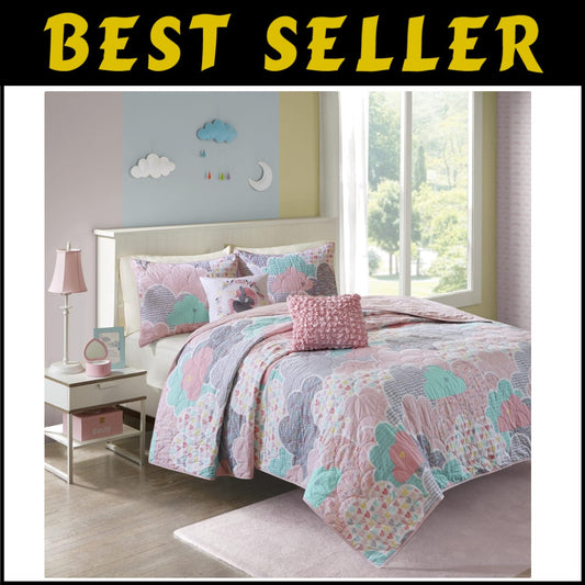Whimsical Reversible Cotton Quilt Set for Kids - Cloud Pink Full/Queen