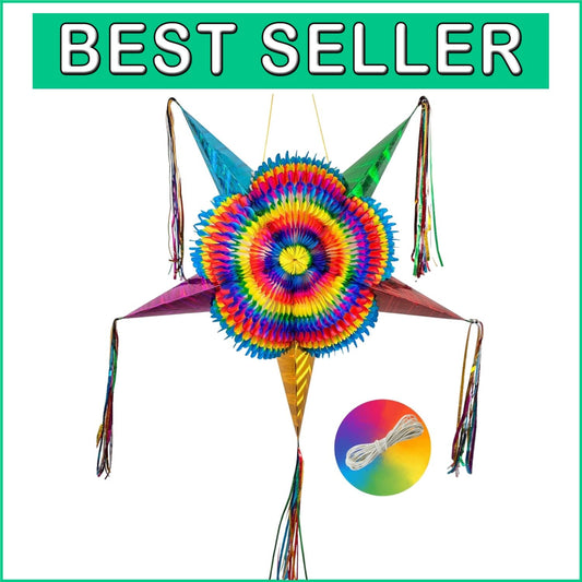 Authentic Handmade Rainbow Piñata - 32" Star Design with 30-ft Rope for Parties