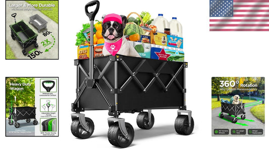 220lb Capacity Collapsible Beach Wagon with Large Wheels - All-Terrain Utility