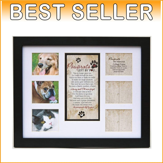 Cherish Memories: Pet Memorial Collage Frame with Pawprints Poem - 14”L x 11”W