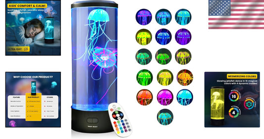 16-Color Changing Jellyfish Aquarium Lamp - LED Night Light with Remote Control