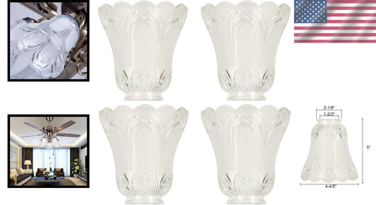 Clear & Frosted Glass Ceiling Fan Light Covers - Pack of 4, Transitional Style