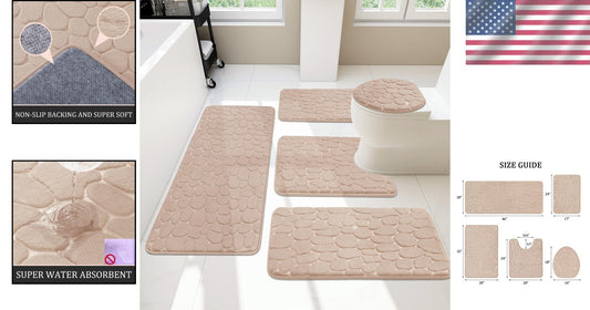 Luxurious Water-Absorbent Bath Rug Set - 5-Piece Memory Foam Khaki Collection