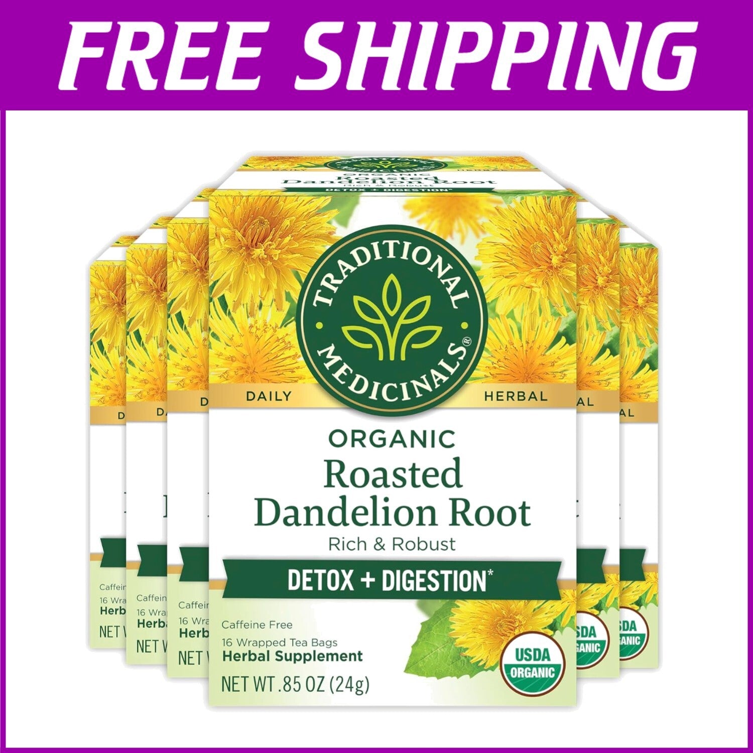 Organic Roasted Dandelion Root Tea - 96 Count for Healthy Digestion & Detox