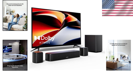 Dolby Atmos 5.1 Surround Sound Bar with Subwoofer & Surround Speakers - Aura ...