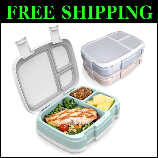 Eco-Friendly Lunch Box Set - 3 Compartments for Balanced Meal Prep - Aqua Color