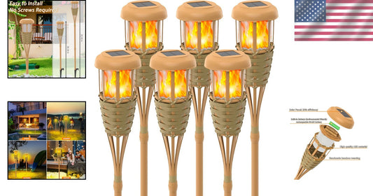 Energy Efficient Solar Torch Lights with Realistic Flickering Flame - 6 Pack