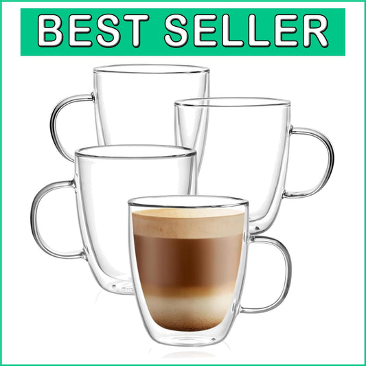 Chic 12oz Double-Walled Glass Mugs for Hot Beverages - 4-Pack Gift Ready
