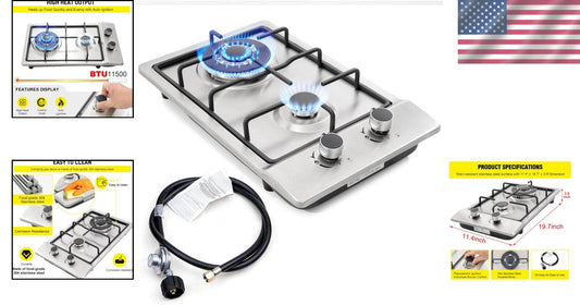Stylish 12" Gas Cooktop - 2 Burner Drop-In Stove for Modern Kitchens & BBQ Areas