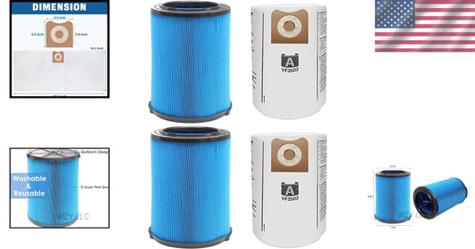 4-Pack VF5000 Replacement Filters & VF3502 Dust Capture Bags for Ridgid Models
