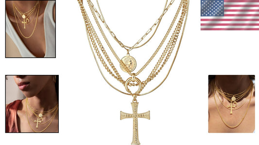 Chunky Gold Layered Necklace with Stylish Coin Pendant - 14K Gold Beauty