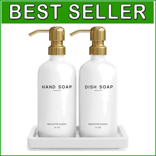 Elegant Modern Gold and Glass Kitchen Soap Dispenser Set with Tray - 3 Pieces
