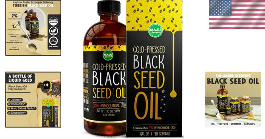 Maju's 16oz Black Seed Oil: Cold Pressed, Boost Immunity with 3X Thymoquinone