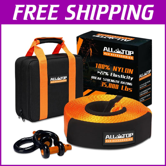 Heavy Duty 35K lb Snatch Recovery Strap Kit - Includes Storage Bag & Shackles