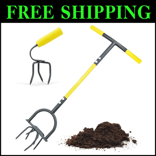 Heavy-Duty Ergonomic Garden Tiller with Sharp Tines - Maximize Plant Vitality