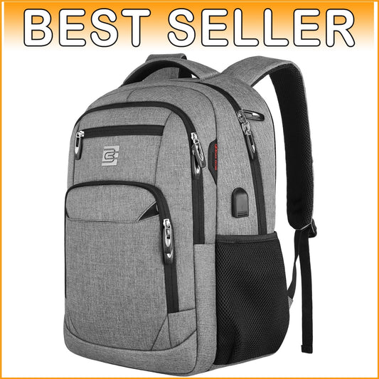17-Inch Anti-Theft Laptop Backpack with USB Charging & Water Resistance in Grey