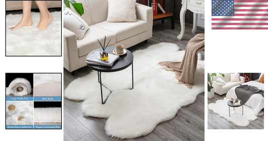 Comforting 4x6 Ft Fluffy Faux Fur Rug - Elegant White Carpet for Nursery & Home