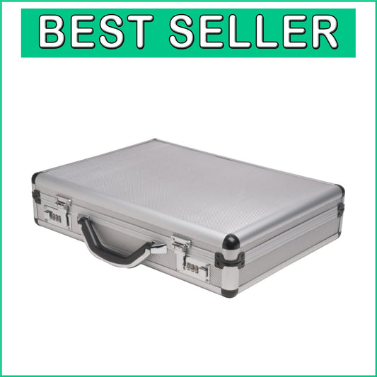 Durable Silver Aluminum Briefcase - 17.5" Medium Size with Locking System