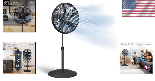 Portable 3-Speed Pedestal Fan - Adjustable Height & Quiet Operation, 18" Black