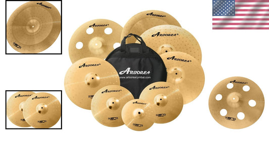 Premium Stainless Steel 8-Pc Cymbal Pack – Includes Hihats, Crash, & Ride