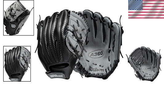 2021 A360 Youth 12" Baseball Glove - Left Hand Pitcher, Black/Grey Utility